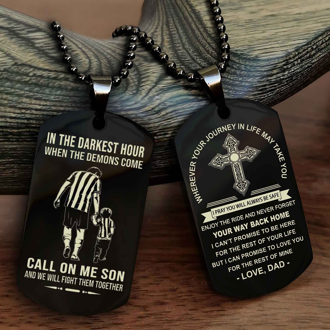 Samurai Double Sided Cross Dog Tag Call On Me Son - Gift For Son From Dad Your Way Back Home