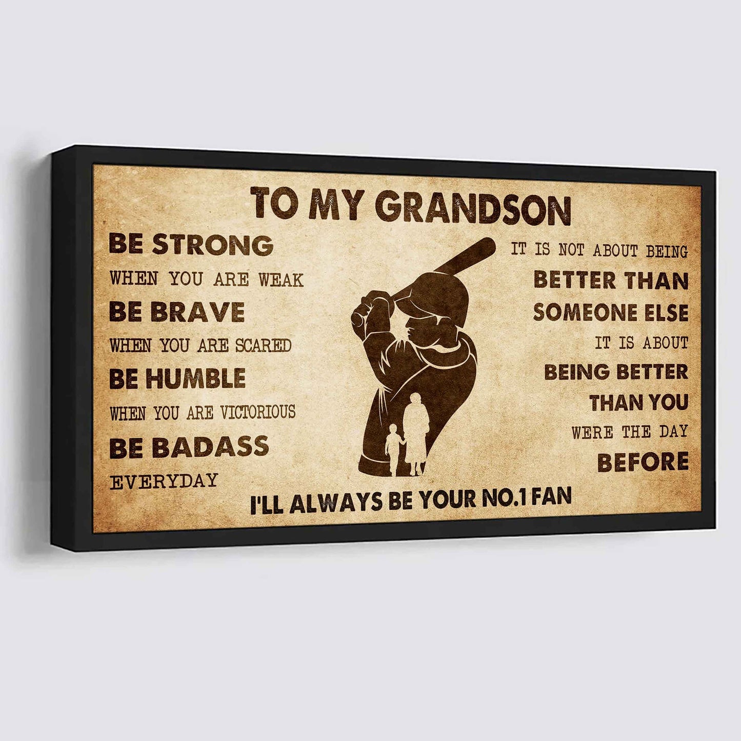 Personalized Sport Poster Canvas I'll Be Your No 1 Fan Grandma To Grandson - Be Strong When You Are Weak Be Badass Everyday