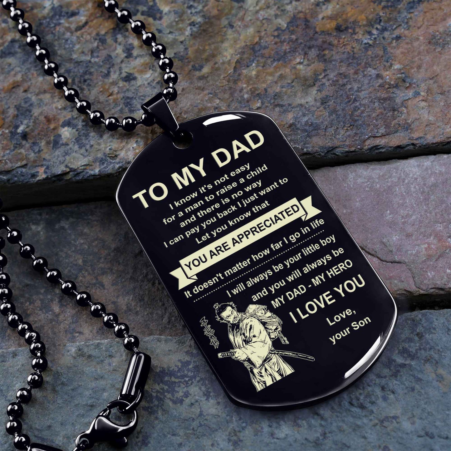 Biker One Side Dog Tag To My Dad I Know It's Not Easy - You Are My Hero Gift From Son To Dad Father's Day Gift
