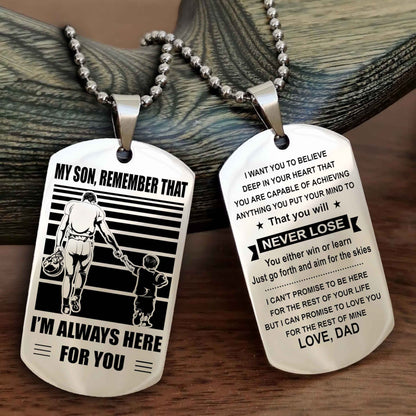 Biker Personalized Double Sided Dog Tag My Son Remember That I Will Always Here You Will Never Lose You Either Win Or Learn