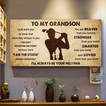 Personalized Sport Baseball Poster Canvas I'll Be Your No 1 Fan Grandma To Grandson - Whisper Back I'm The Storm