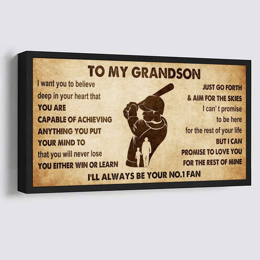 Personalized Sport Poster Canvas I'll Be Your No 1 Fan Grandpa To Grandson - You Will Never Lose You Either Win Or Learn
