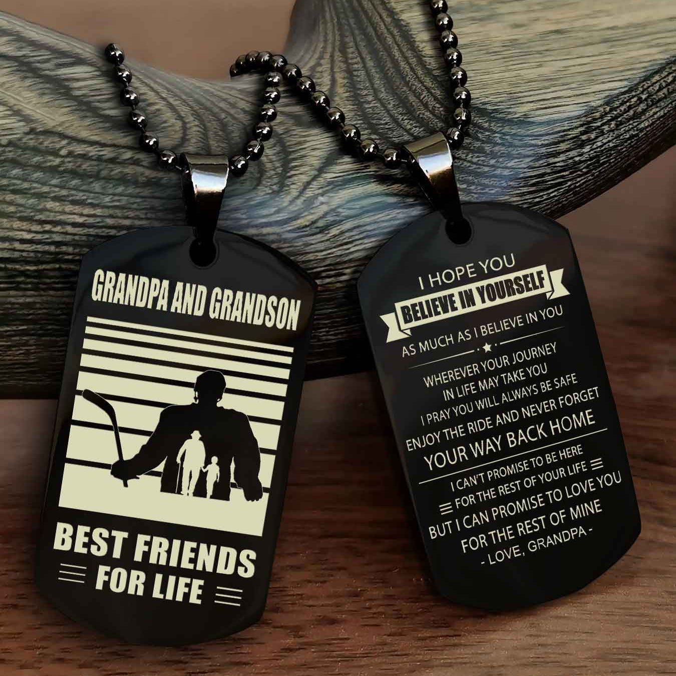 Sport Personalized Double Sided Dog Tag Grandpa And Grandson Best Friend For Life - Never Forget Your Way Back Home I Belive In You