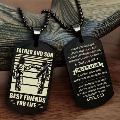 Viking Personalized Double Sided Dog Tag Silver To My Son I Love You - You Will Never Lose You Either Win Or Learn From Dad To Son