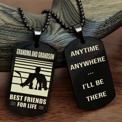Sport Personalized Double Sided Dog Tag Grandpa And Grandson Best Friend For Life - Anytime Anywhere I Will Be There