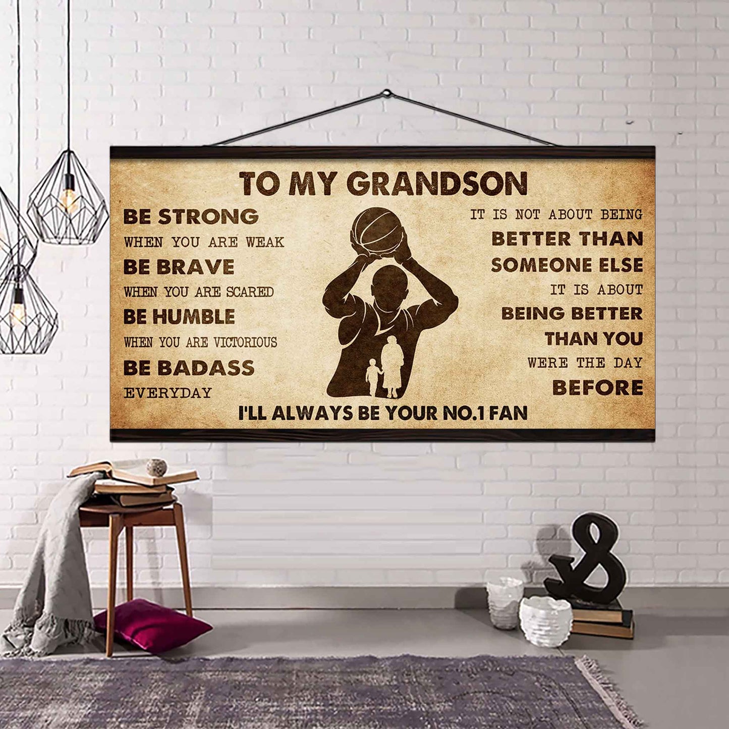 Personalized Sport Poster Canvas I'll Be Your No 1 Fan Grandma To Grandson - Be Strong When You Are Weak Be Badass Everyday