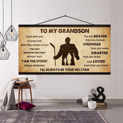 Personalized Sport Poster Canvas I'll Be Your No 1 Fan Grandma To Grandson - Whisper Back I'm The Storm