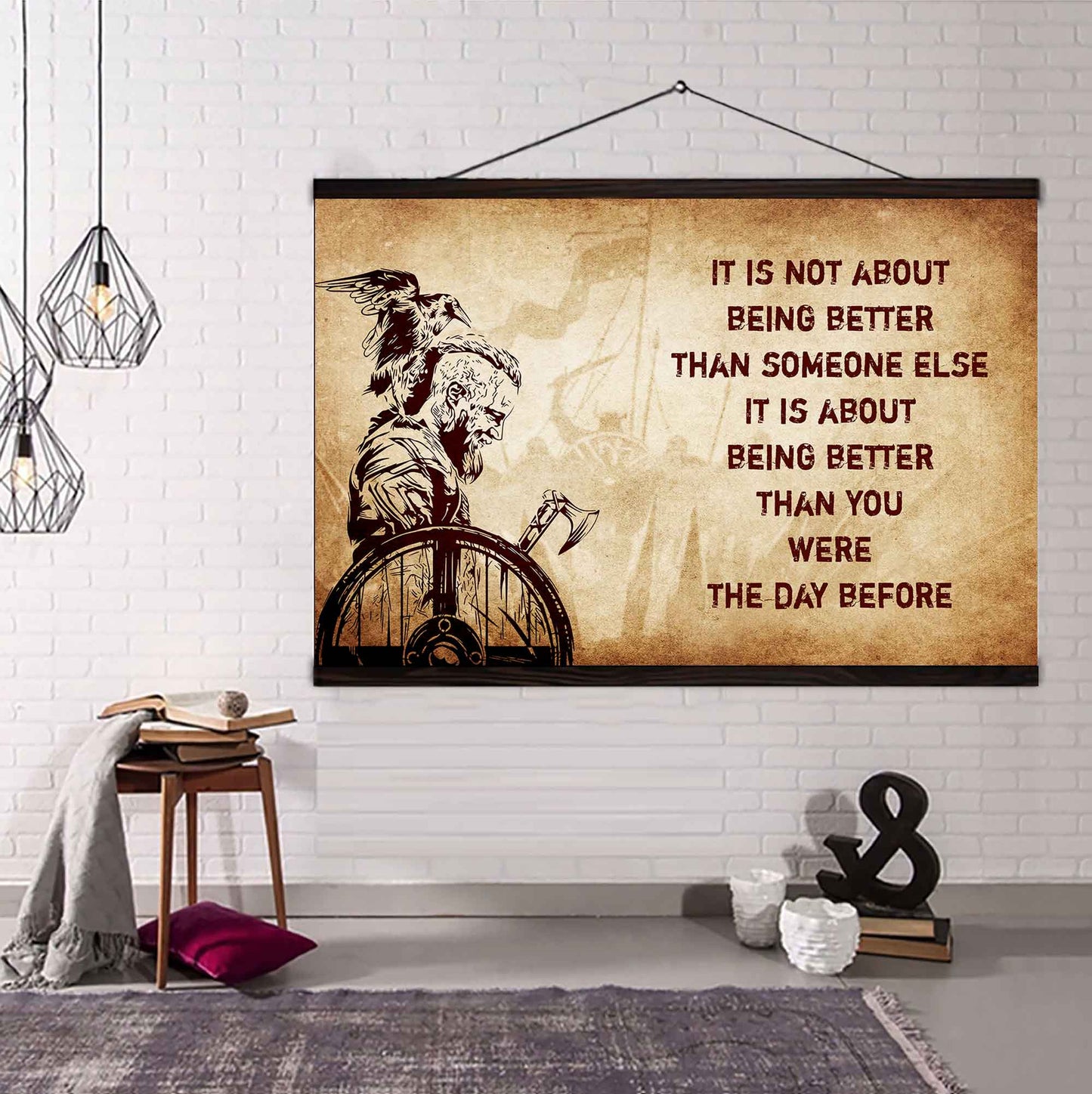 Samurai Poster Canvas It's Not About Being Better Than Someone Else Best Gifts Motivation Quotes