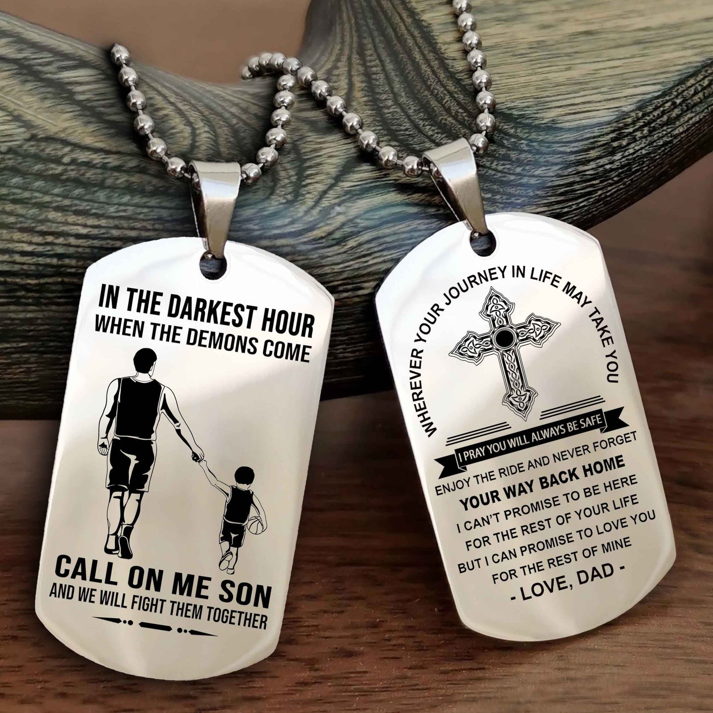 Samurai Double Sided Cross Dog Tag Call On Me Son - Gift For Son From Dad Your Way Back Home