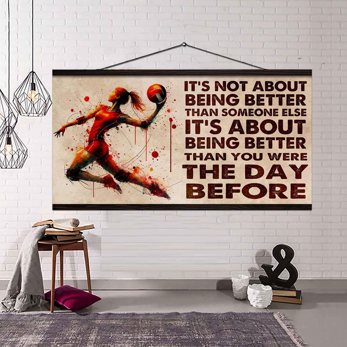 Water Color Woman Basketball Poster Canvas It Is Not About Being Better Than Someone Else Gift For Your Loving Woman