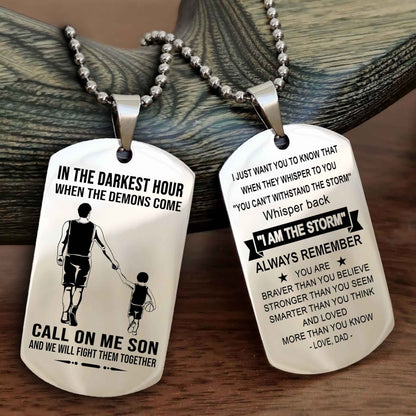 DRB Double Sided Dog Tag Call On Me Son - Gift For Son From Dad Whisper Back I'm The Storm