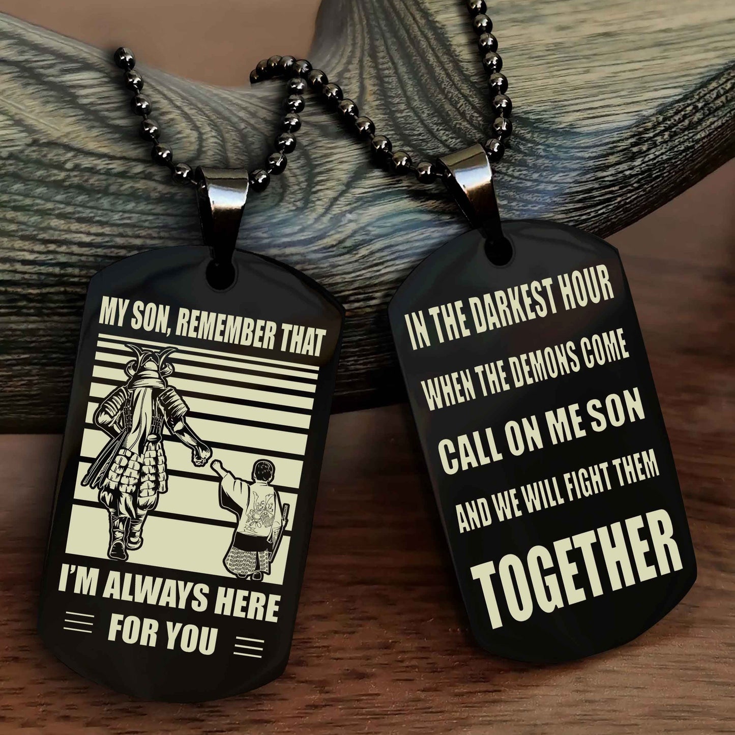 Biker Personalized Double Sided Dog Tag My Son Remember That I Will Always Here Call On Me Son And We Will Fight Them Together