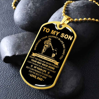 DRB Military Chain 18K Gold Plated Silver Plated To My Son Never Forget Your Way Back Home