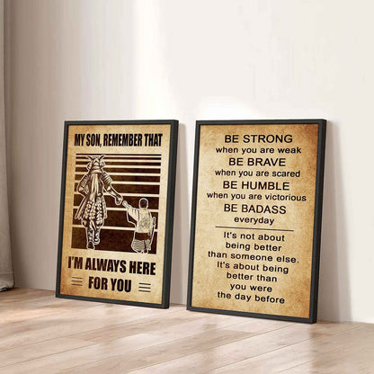 Combo 2 DRB Poster Canvas My Son Remember That - Be Strong When You Are Weak Be Brave When You Are Scared Be Badass Everyday