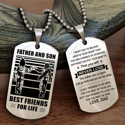 Knight Templar Personalized Double Sided Dog Tag Silver To My Son I Love You - You Will Never Lose You Either Win Or Learn From Dad To Son