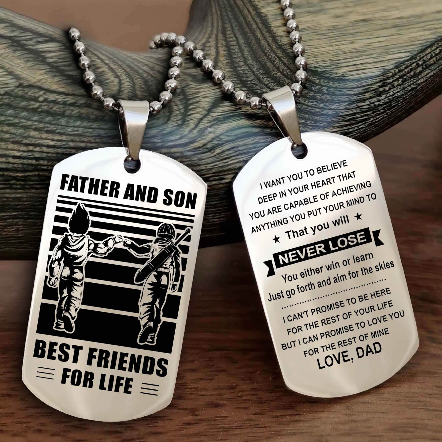 Samurai Personalized Double Sided Dog Tag Silver To My Son I Love You - You Will Never Lose You Either Win Or Learn From Dad To Son