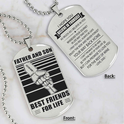 Family Fist Bump Team 2 Personalized Double Sided Dog Tag Father  And Son Best Friends For Life - Message on the back side
