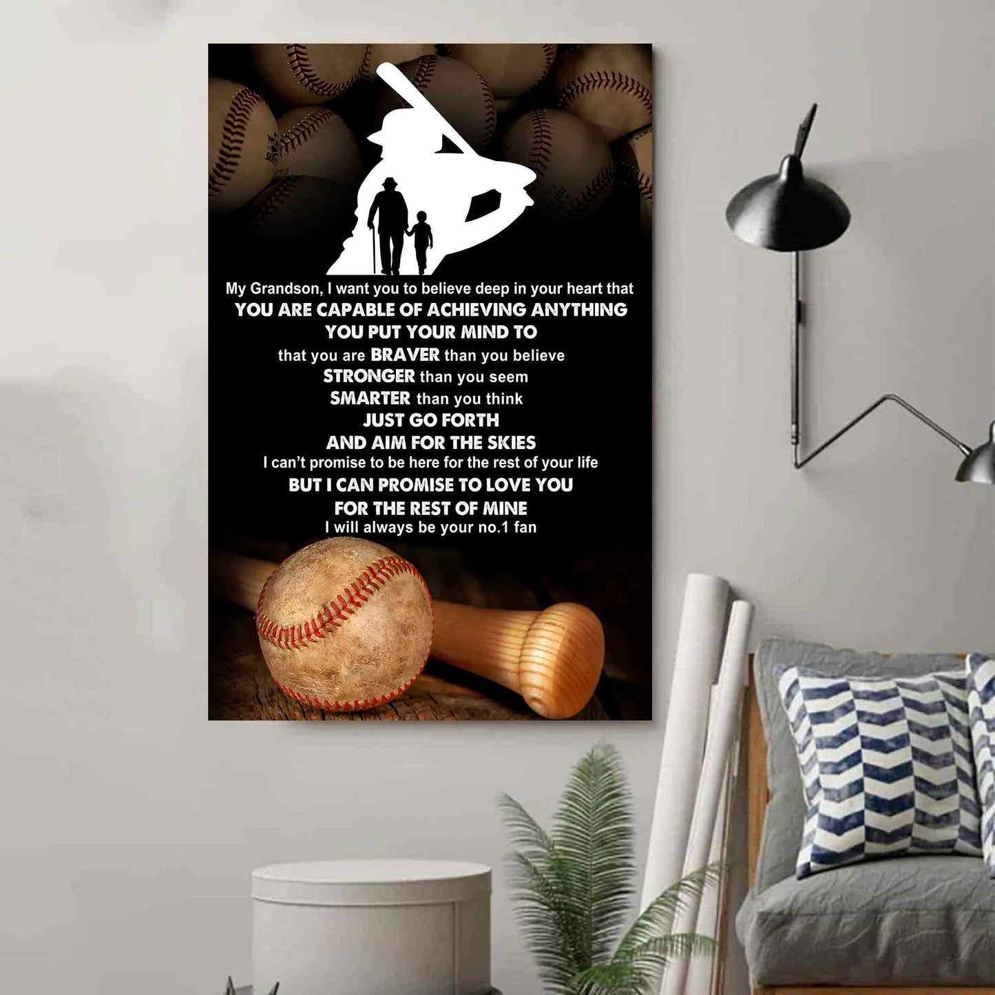 American Football Poster Canvas Grandpa To Grandson - That You Are Braver Than You Believe You Are Capable Of I Will Always Your No 1 Fan