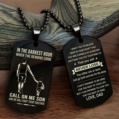 DRB Double Sided Dog Tag Call On Me Son - Gift For Son From Dad You Will Never Lose You Either Win Or Learn