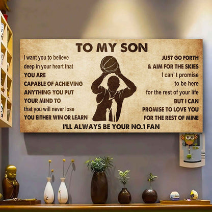 Personalized Sport Poster Canvas I'll Be Your No 1 Fan Mom To Son - You Will Never Losse You Either Win Or Learn