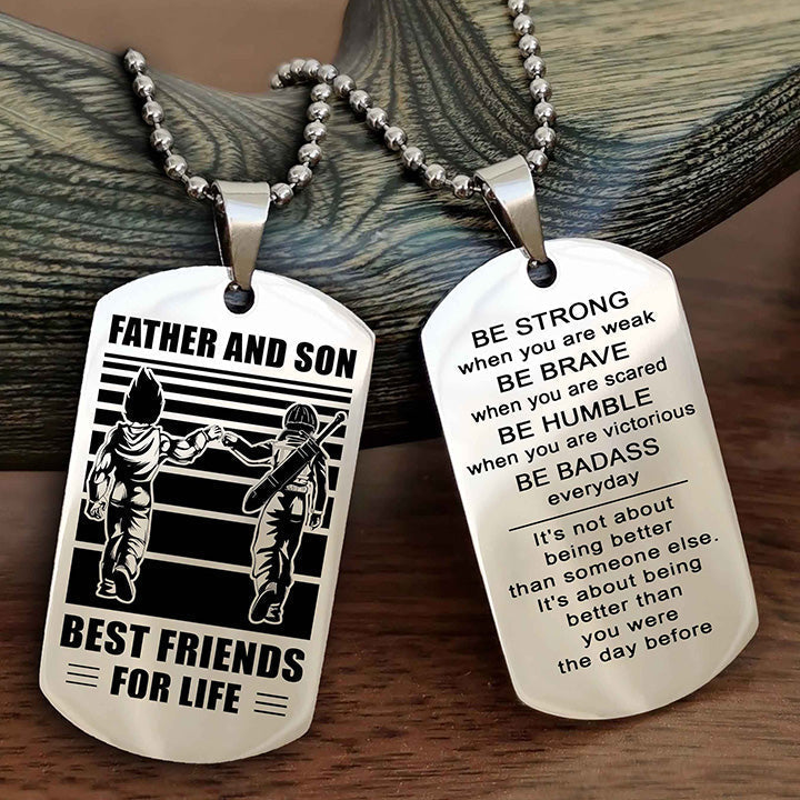 DRB Personalized Double Sided Dog Tag Silver To My Son I Love You - Be Strong When You Are Weak Gift From Dad To Son