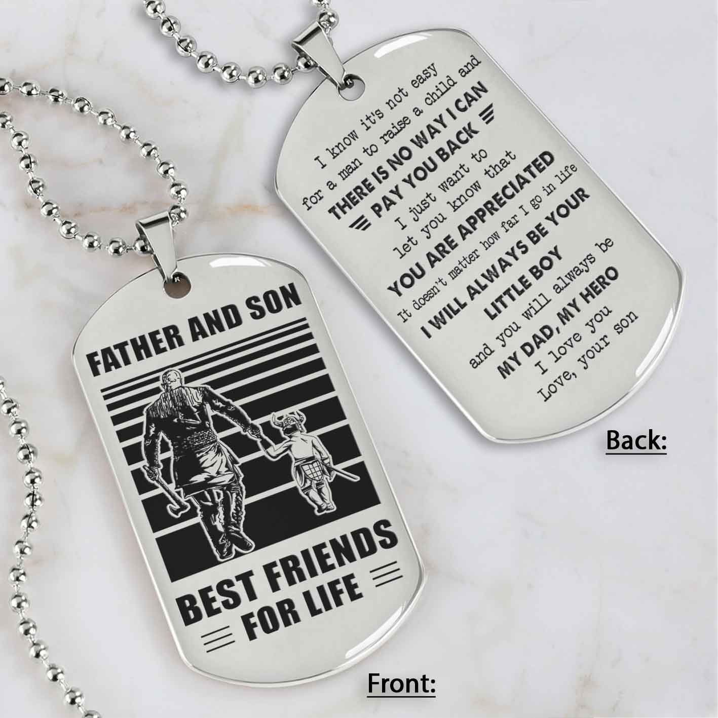 Customized Family Double Side Dog Tag Father And Son Best Friend For Life I Know It's Not Easy - I Will Always Be Your Little Boy Gift From Son To Dad Father's Day Gift