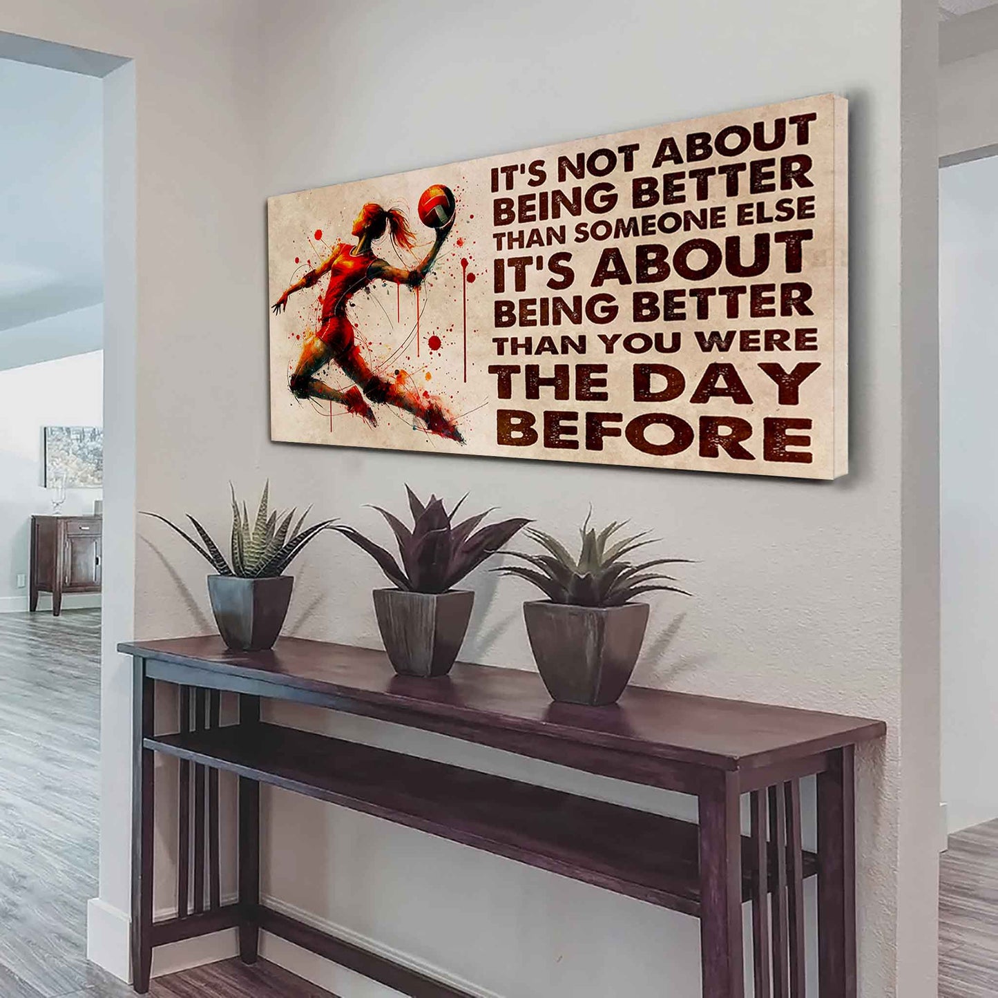 Water Color Woman Basketball Poster Canvas It Is Not About Being Better Than Someone Else Gift For Your Loving Woman