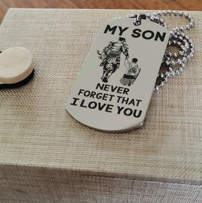 Samurai engraved double sided dog tag dad to son be strong when you are weak