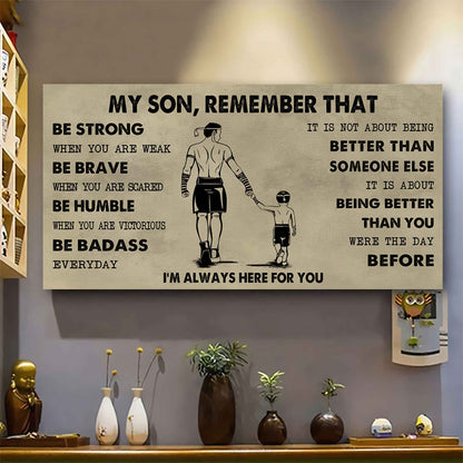 Personalized Sport Poster Canvas - My Son Remember That Be Strong When You Are Weak Be Badass Everyday