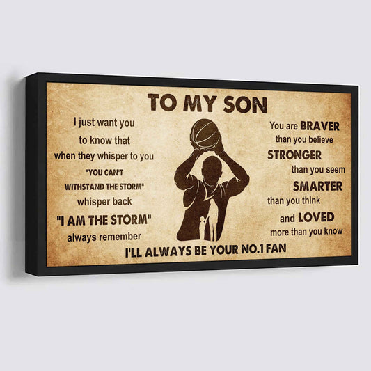 Personalized Sport Poster Canvas I'll Be Your No 1 Fan Mom To Son - Whisper Back I'm The Storm