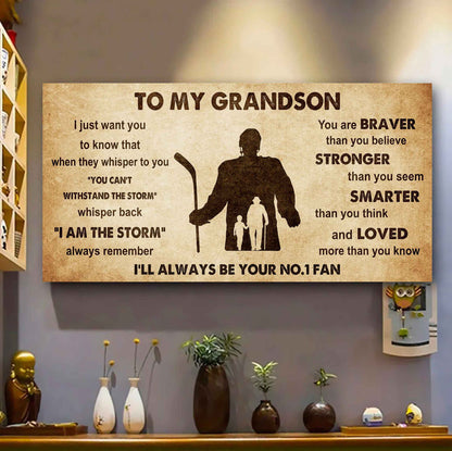 Personalized Sport Poster Canvas I'll Be Your No 1 Fan Grandpa To Grandson - Whisper Back I'm The Storm