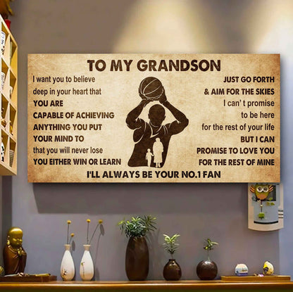 Personalized Sport Poster Canvas I'll Be Your No 1 Fan Grandma To Grandson - You Will Never Lose You Either Win Or Learn