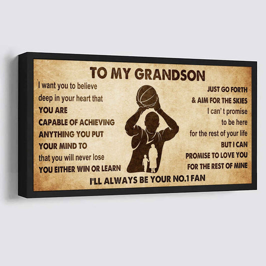 Personalized Sport Poster Canvas I'll Be Your No 1 Fan Grandma To Grandson - You Will Never Lose You Either Win Or Learn