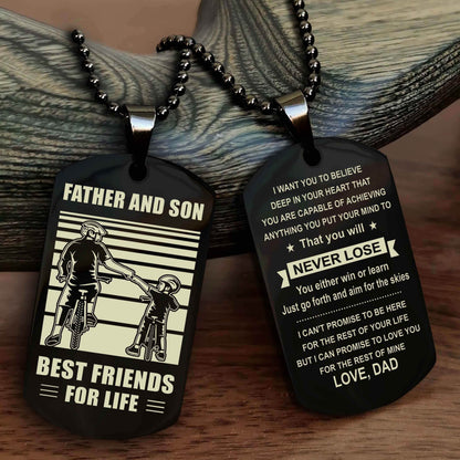 Viking Personalized Double Sided Dog Tag Silver To My Son I Love You - You Will Never Lose You Either Win Or Learn From Dad To Son