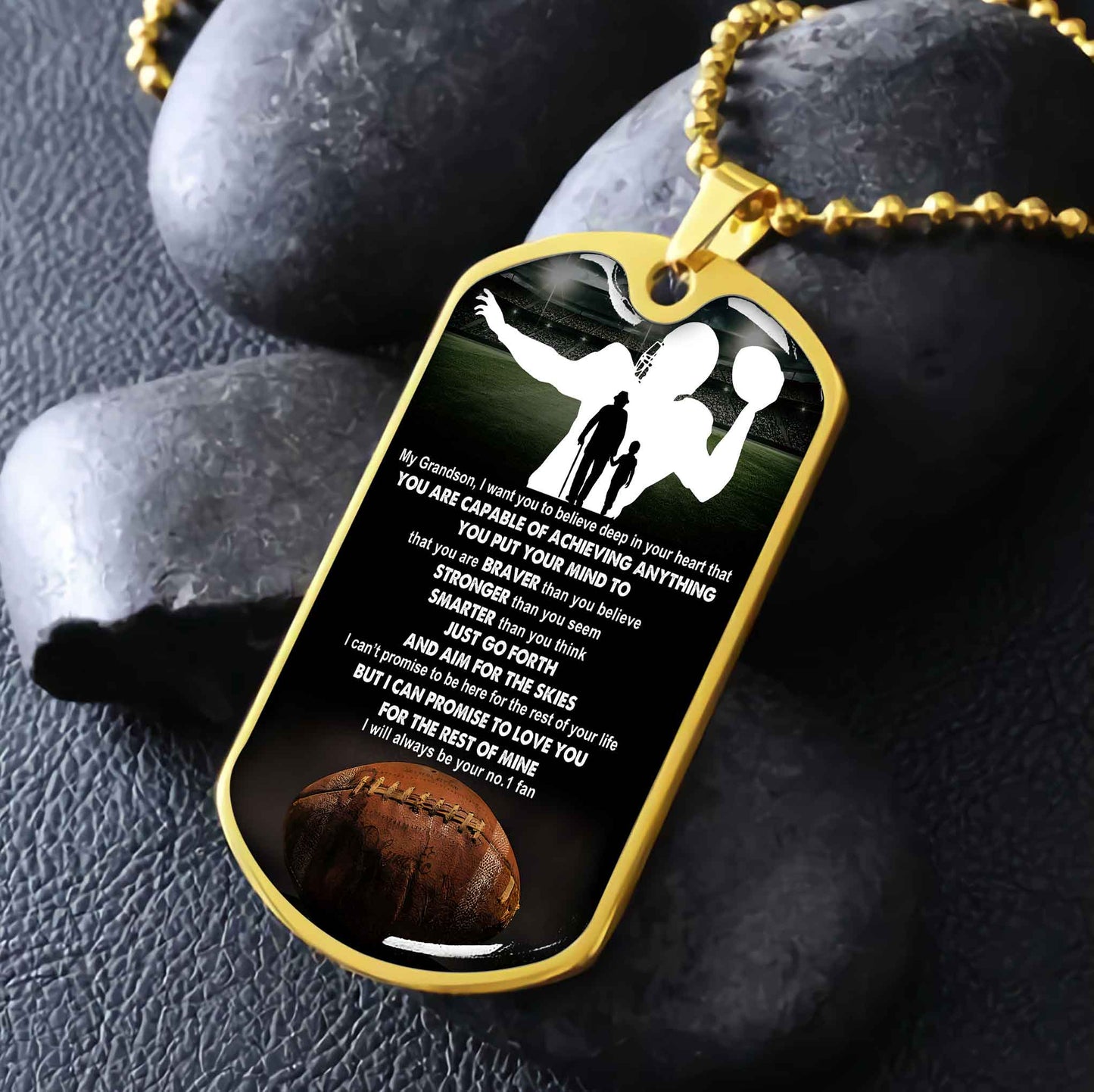 Sport Military Chain 18K Gold Plated Silver Plated To My Grandson From Grandpa Motivation Message I Will Always Be Your No 1 Fan