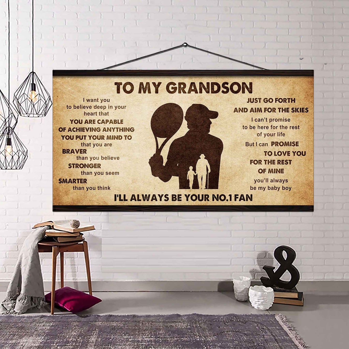 Personalized Sport Poster Canvas I'll Be Your No 1 Fan Grandpa To Grandson - That You Are Braver Than You Believe Just Go Forth
