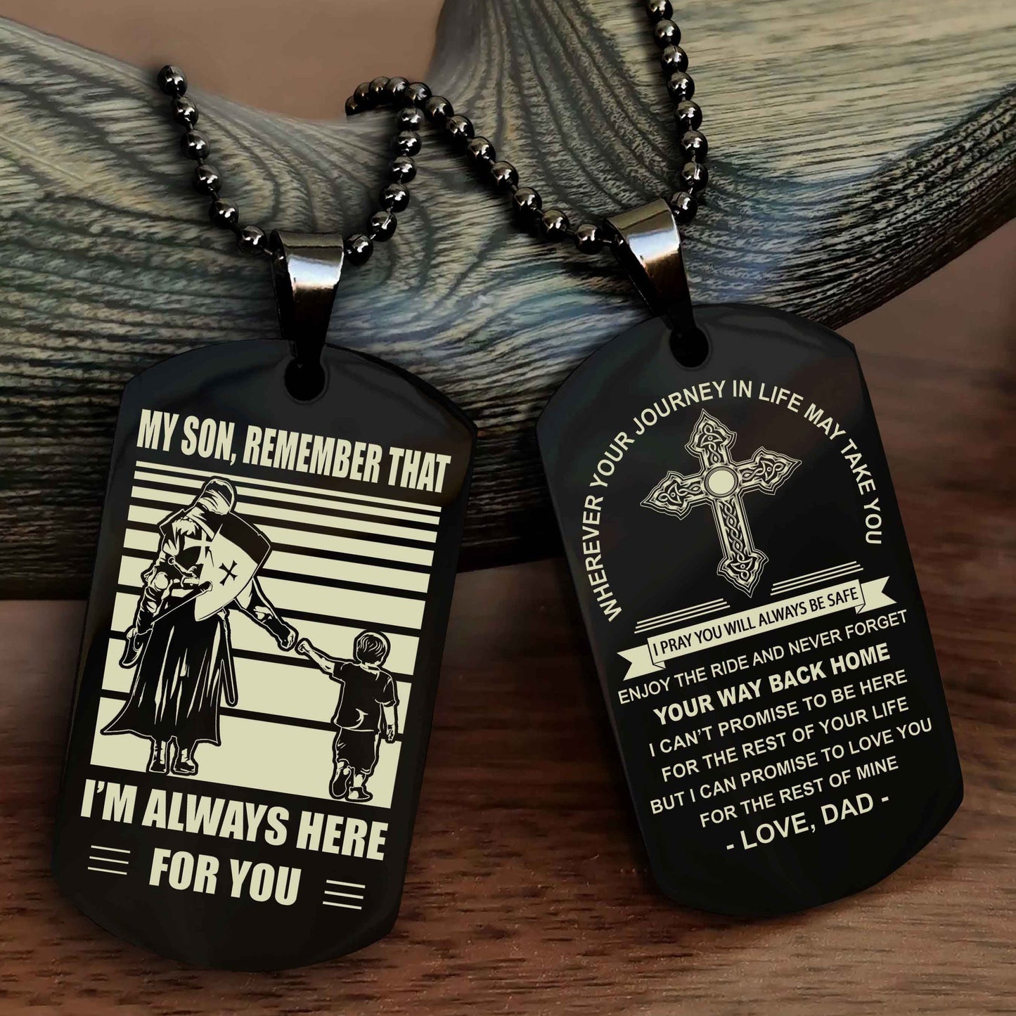 Samurai Cross Double Sided Dog Tag My Son Remember That - Gift For Son Enjoy The Ride Never Forget Your Way Back Home
