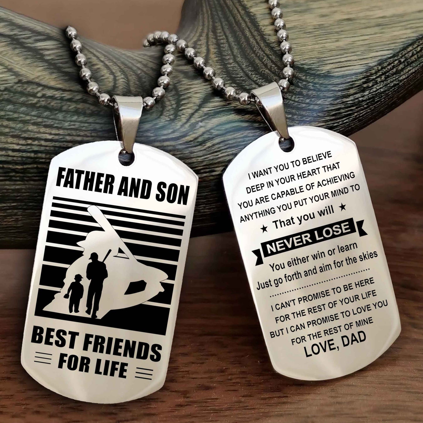 Sport Personalized Double Sided Dog Tag Father And Son Best Friend For Life - You Will Never Lose You Either Win Or Learn