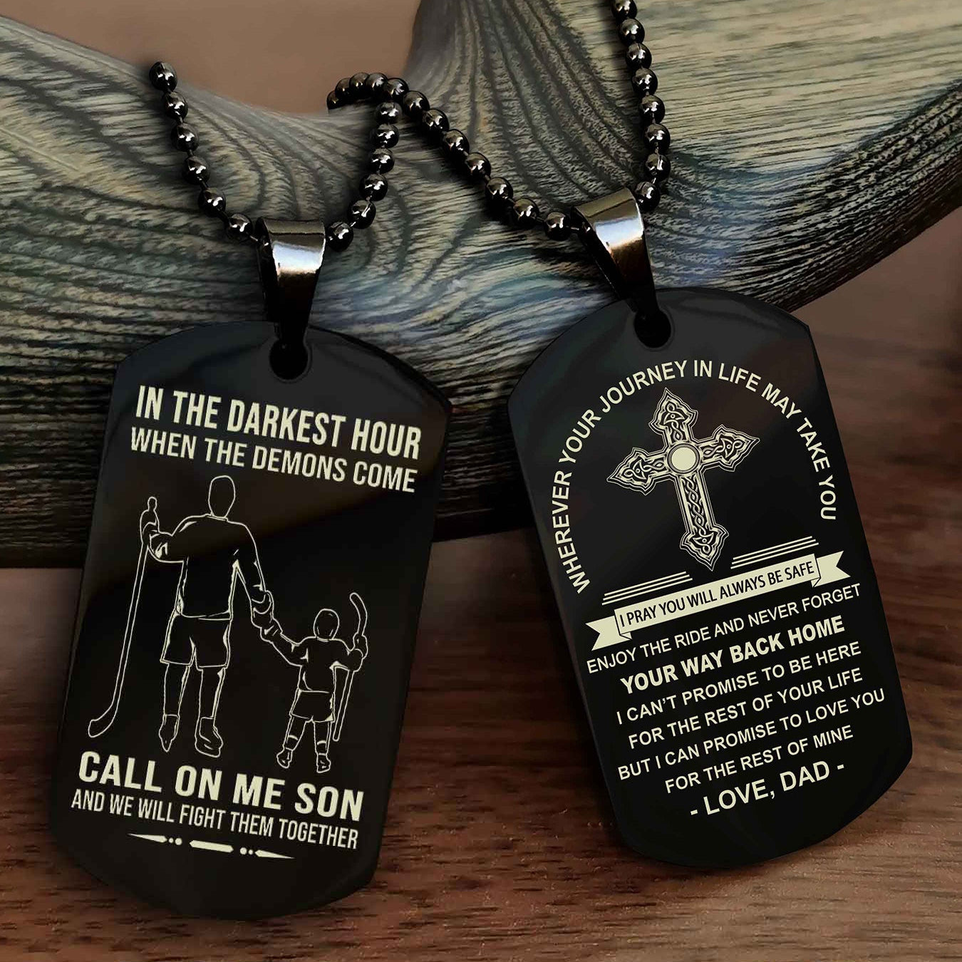 DRB Double Sided Cross Dog Tag Call On Me Son - Gift For Son From Dad Your Way Back Home