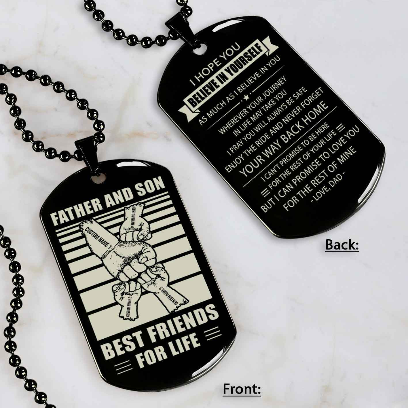 Family Fist Bump Team 4 Personalized Double Sided Dog Tag Father  And Son Best Friends For Life - Message on the back side