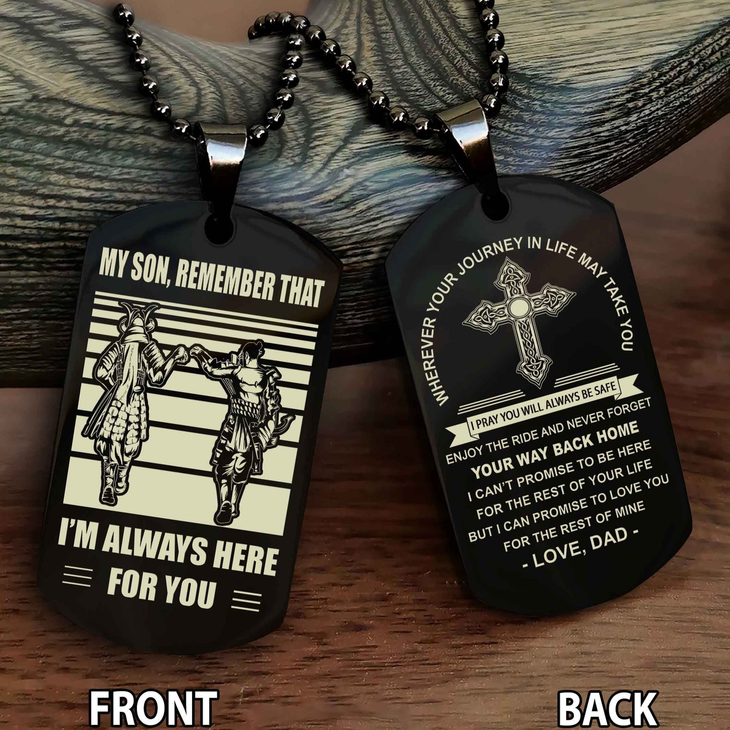 Samurai Cross Double Sided Dog Tag My Son Remember That - Gift For Son Enjoy The Ride Never Forget Your Way Back Home