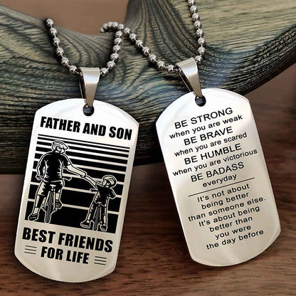 Knight Templar Personalized Double Sided Dog Tag Silver To My Son I Love You - Be Strong When You Are Weak Gift From Dad To Son