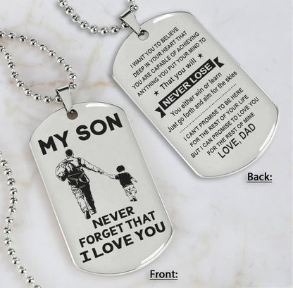 DRB Personalized Double Sided Dog Tag To My Son Never Forget That I Love You - You Will Never Lose You Either Win Or Learn