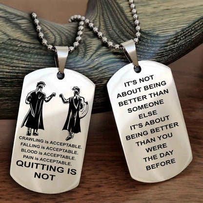 Spartan Double Sided Dog Tag Quiting Is Not It Is About Being Better Than You Were The Day Before
