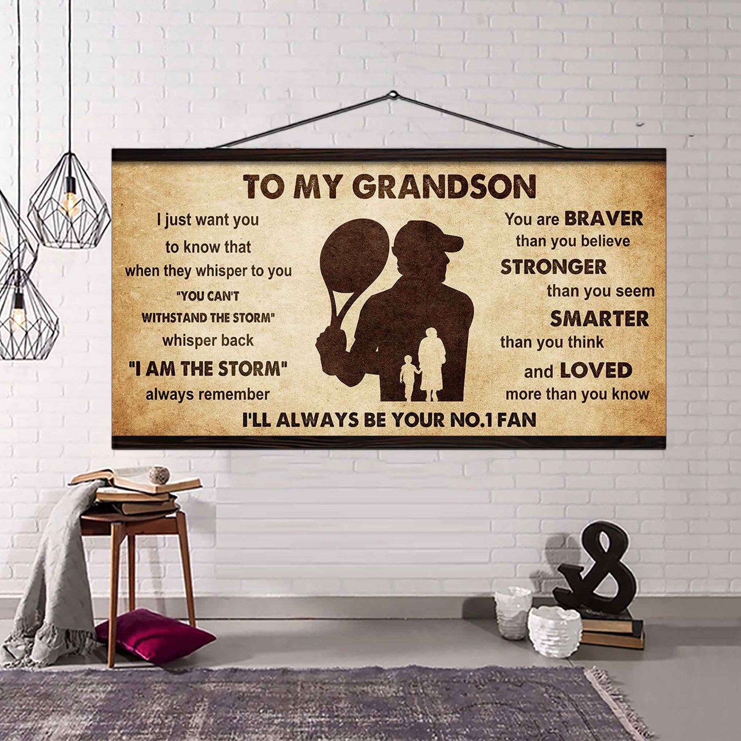 Personalized Sport Baseball Poster Canvas I'll Be Your No 1 Fan Grandma To Grandson - Whisper Back I'm The Storm