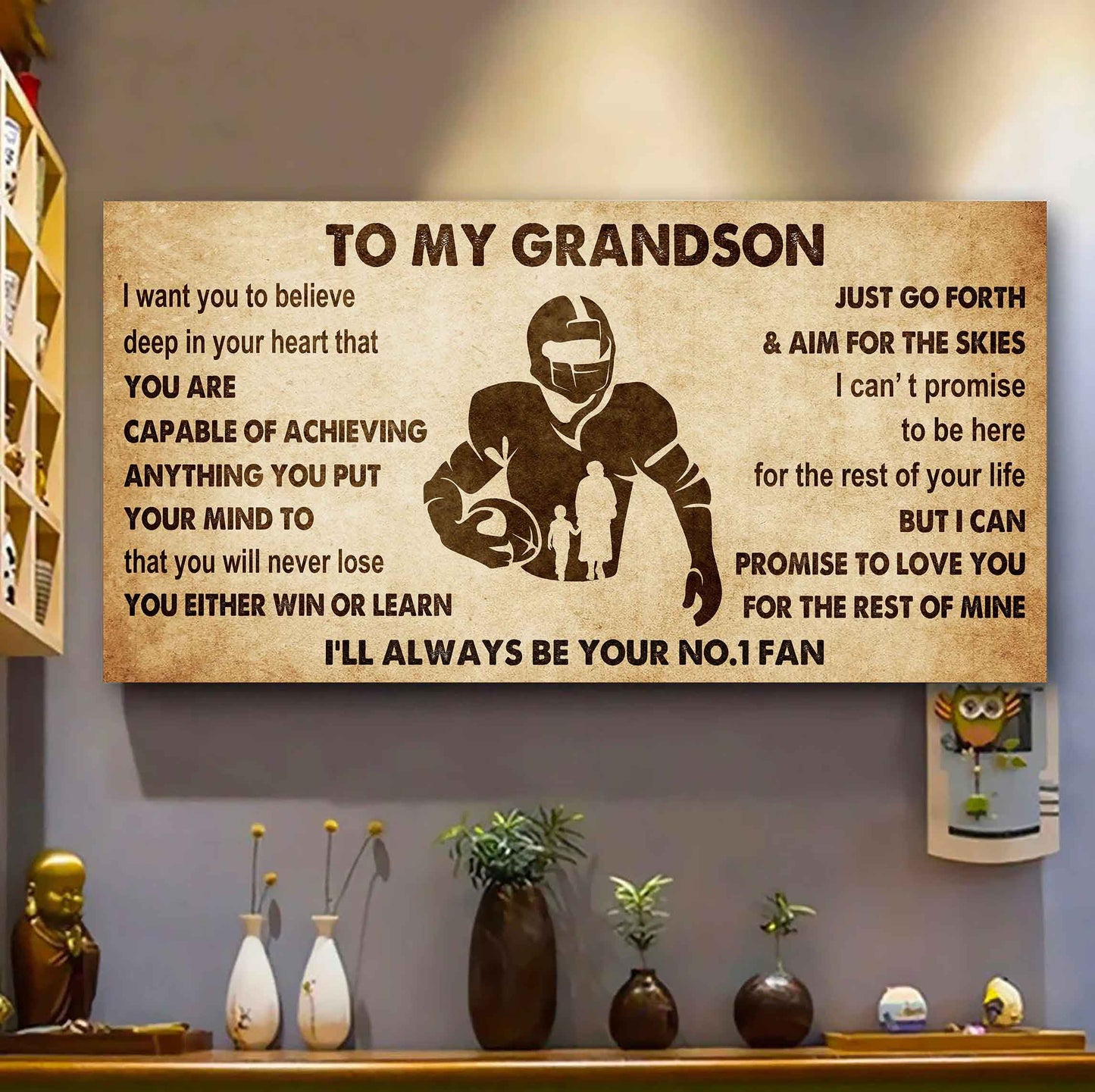 Personalized Sport Baseball Poster Canvas I'll Be Your No 1 Fan Grandma To Grandson - You Will Never Lose You Either Win Or Learn