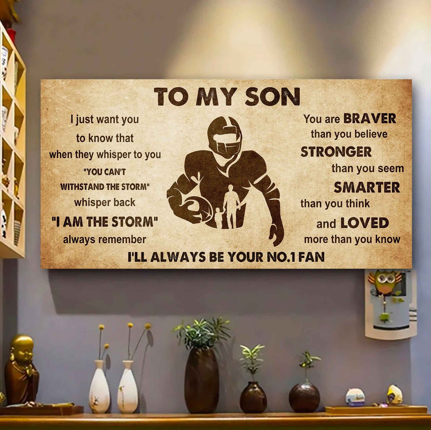 Personalized Sport Poster Canvas I'll Be Your No 1 Fan Dad To Son - Whisper Back I'm The Storm