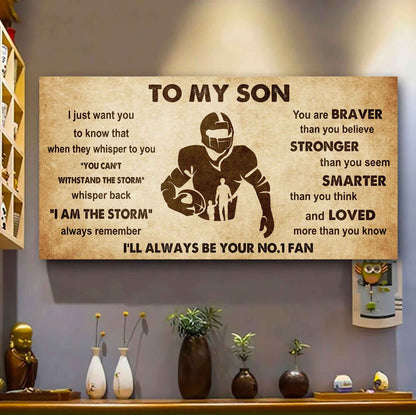 Personalized Sport Poster Canvas I'll Be Your No 1 Fan Dad To Son - Whisper Back I'm The Storm