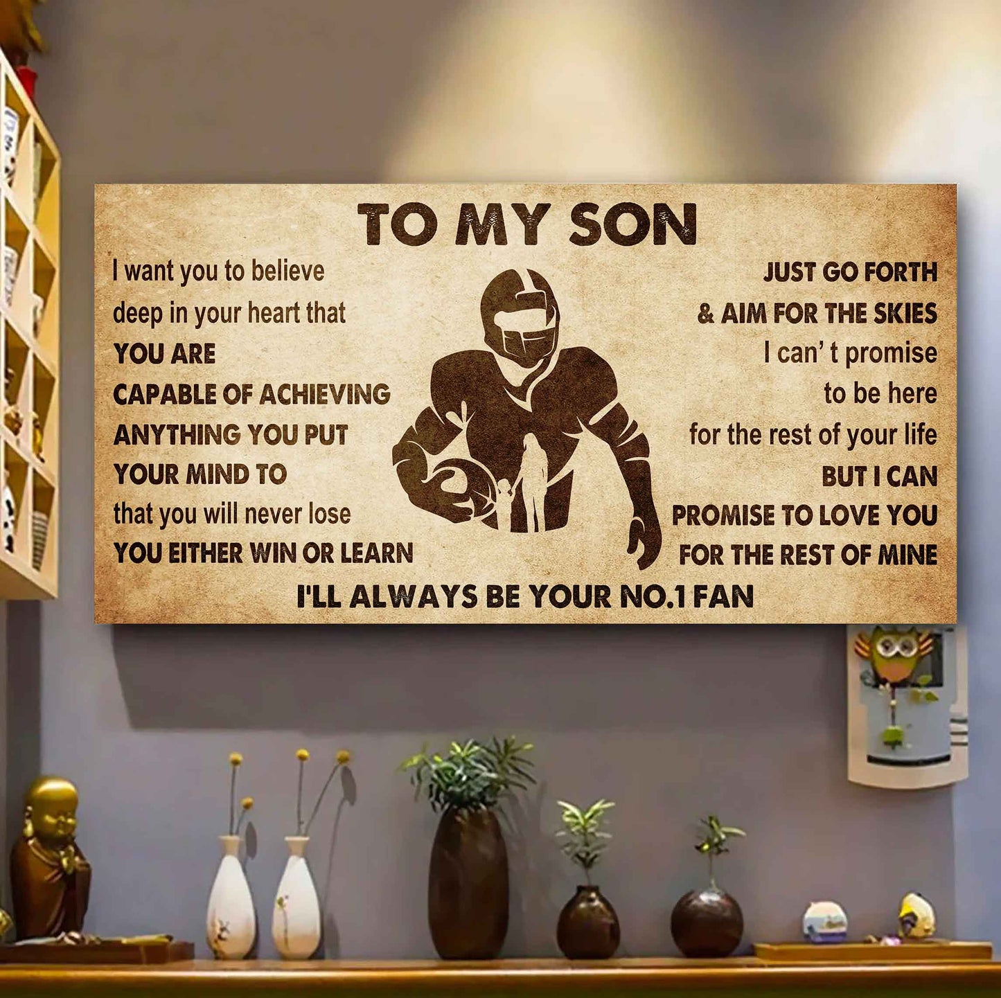 Personalized Sport Poster Canvas I'll Be Your No 1 Fan Mom To Son - You Will Never Losse You Either Win Or Learn