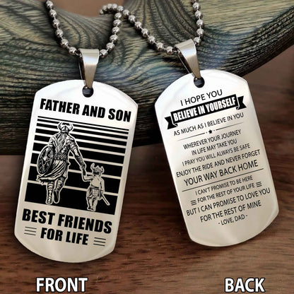 Viking Personalized Double Sided Dog Tag Silver To My Son I Love You - Enjoy The Ride And Never Forget Your Way Back Home From